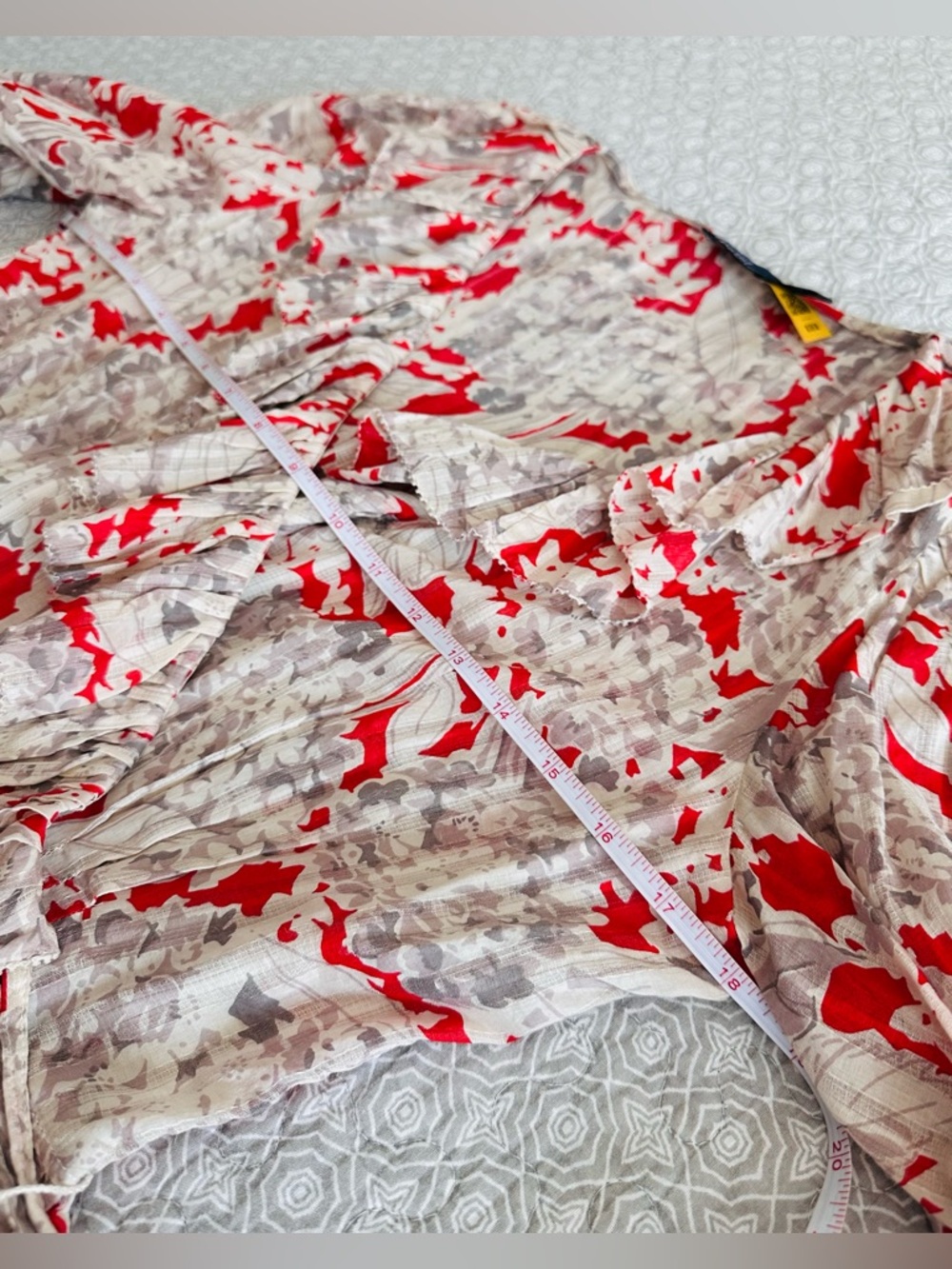 POLO RALPH LAUREN Evee Ruffled Floral Cotton Voile Wrap Top Red Gray Size S - Picture 9 of 14